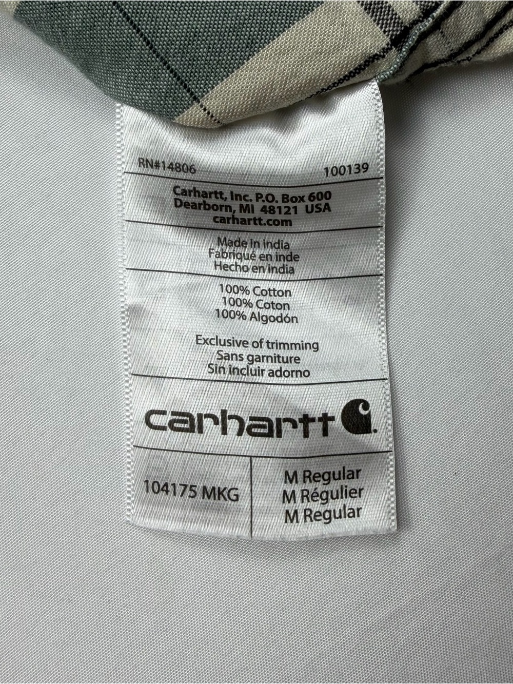 Carhartt Men’s Green & Cream Plaid Work Shirt - Picture 3 of 6